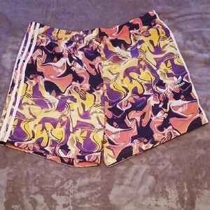 Adidas Yellow and Purple Athletic Shorts with Dynamic Design